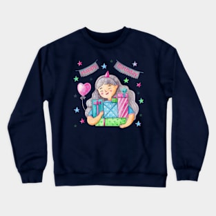 Happy Birthday Girl Watercolor Crewneck Sweatshirt